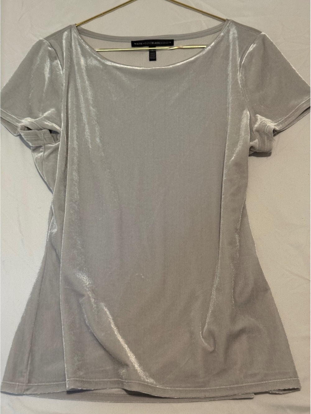 White House Black Market Silver Velvet Velour Short Sleeve Top M